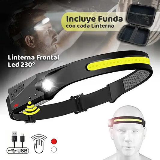 Linterna Frontal Led con haz panorámico y sensor de movimiento