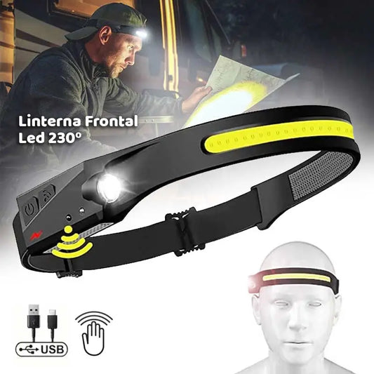 Linterna Frontal Led con haz panorámico y sensor de movimiento